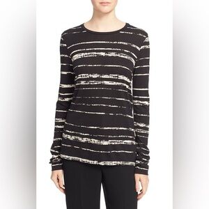 Vince Black and Cream Fitted Ribbed Blouse